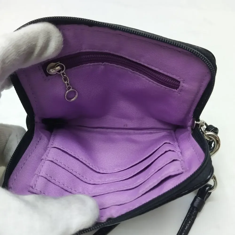Coach Signature Black Canvas Credit Card Zip Around Square Wristlet Wallet